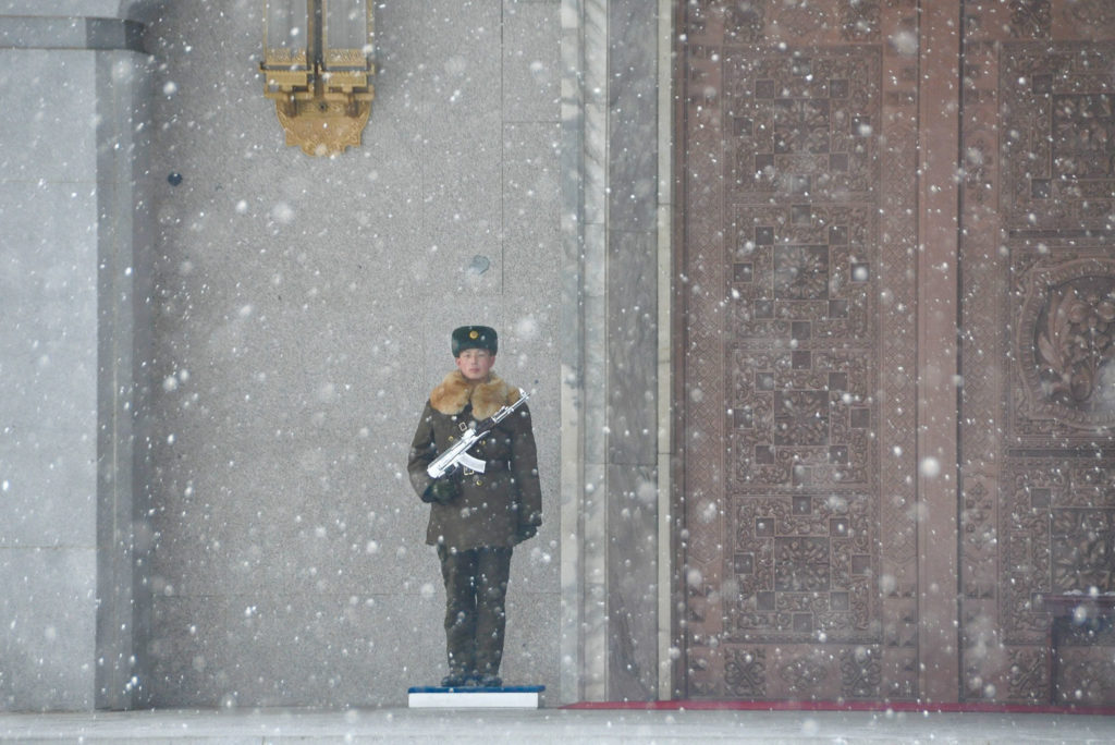 Ceremonial guard at the International Friendship Exhibition during winter